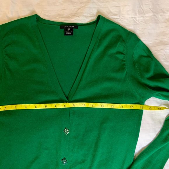 Women's Pink Tartan Button Up Cardigan Knit 100% Pima Cotton Kelly Green Size XS - Picture 5 of 14